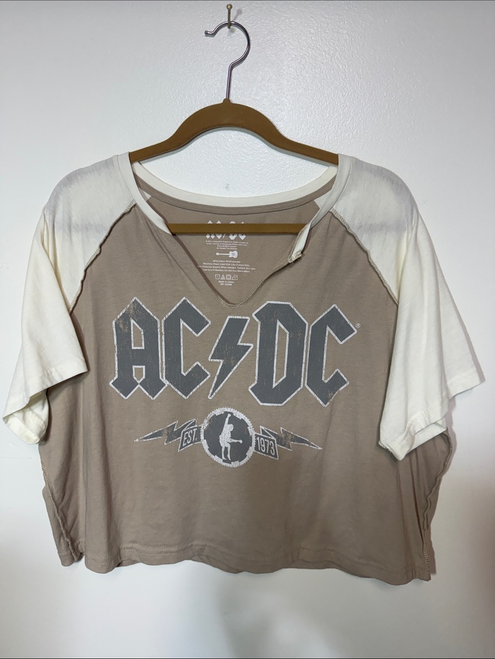 AC/DC Beige & Cream Raglan Band Tee